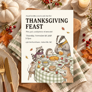 Thanksgiving Feast Woodland Animal Dinner Party Invitation