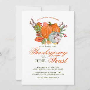 Thanksgiving Fest Dinner Rustic Pumpkin Invitation