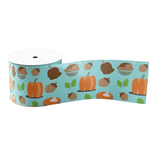 Thanksgiving Festive Food Items Holiday  Grosgrain Ribbon (Spool)