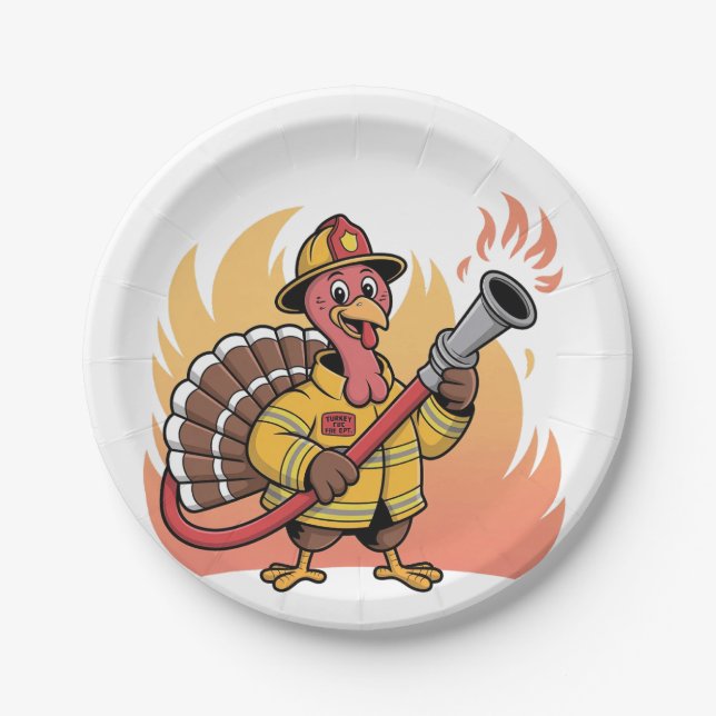 Thanksgiving Firefighter Turkey First Fire Rescue Paper Plate (Front)