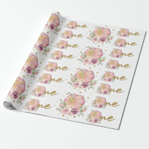 Thanksgiving First Birthday Pumpkin Pink Wrapping Paper