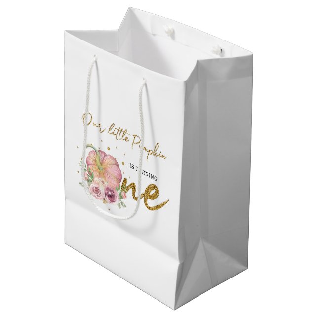 Thanksgiving First Birthday Thank you Pumpkin Medium Gift Bag (Front Angled)