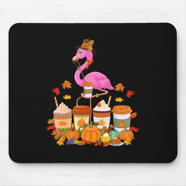 Thanksgiving Flamingo Wearing Hat Fall Coffee Cups Mouse Mat (Front)