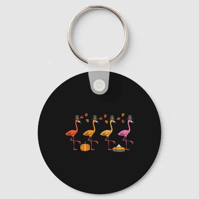 Thanksgiving Flamingos Funny Fall Autumn Bird Men  Key Ring (Front)