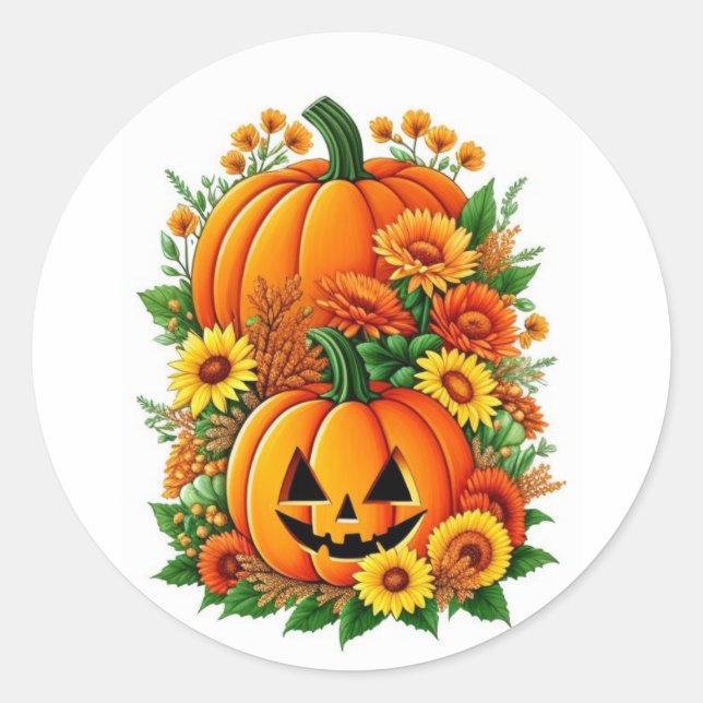 Thanksgiving Floral  Classic Round Sticker (Front)