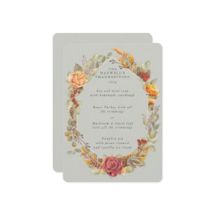 Thanksgiving Floral Frame Flat 3 Course Menu