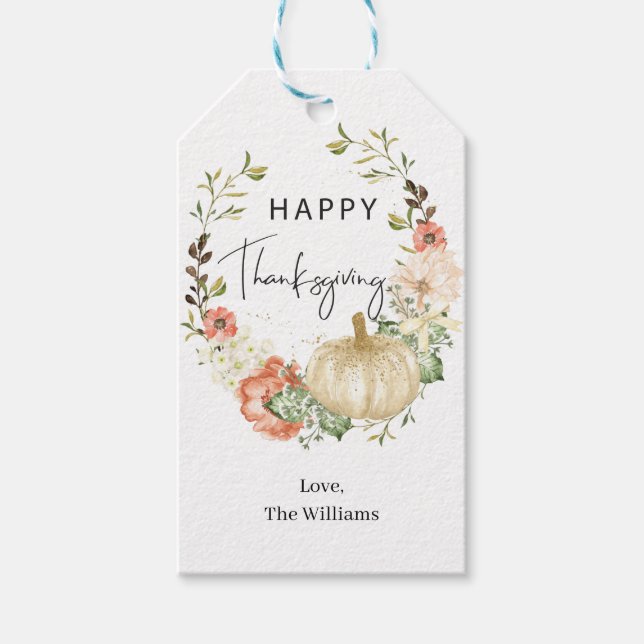 Thanksgiving Floral Pumpkin Gift Tags (Front)