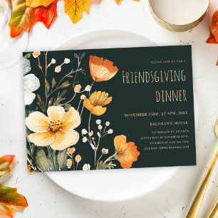 Thanksgiving Floral Rustic Friendsgiving Dinner Invitation