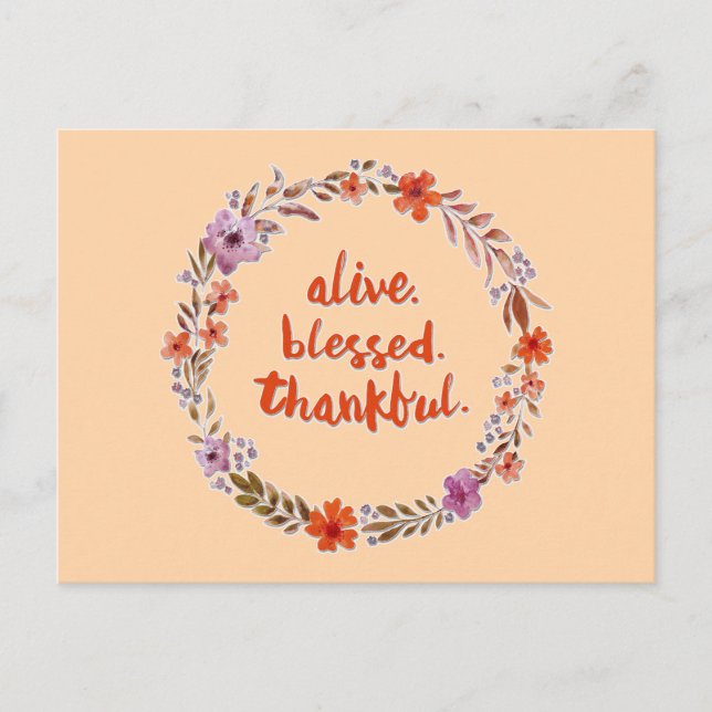 Thanksgiving Floral Wreath With Message Postcard (Front)