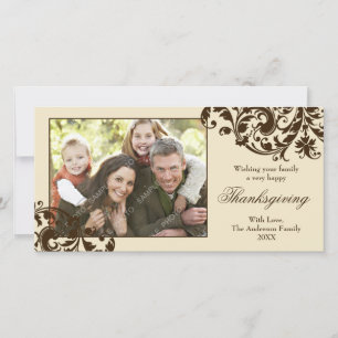 Thanksgiving Flourish Swirls Tan and Brown Holiday Card