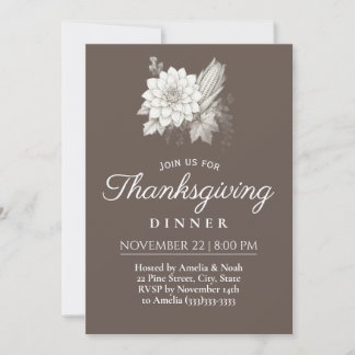 Thanksgiving Flower, Corn and Leaves Dinner Invitation