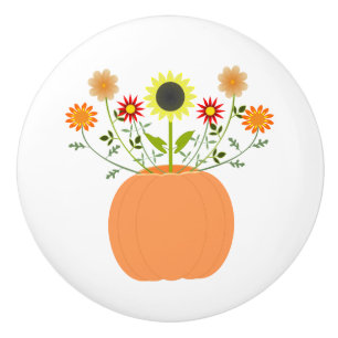 Thanksgiving Flowers in Pumpkin Ceramic Knob