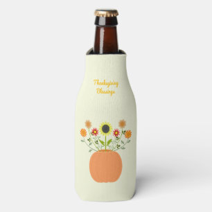 Thanksgiving Flowers in Pumpkin Custom Bottle Cooler