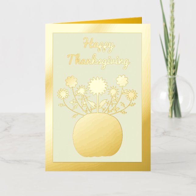 Thanksgiving Flowers in Pumpkin Custom Foil Greeting Card (Front)