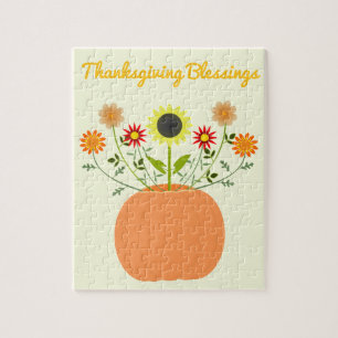 Thanksgiving Flowers in Pumpkin Custom Jigsaw Puzzle