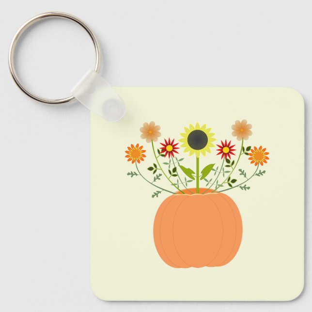 Thanksgiving Flowers in Pumpkin Custom Key Ring (Front)