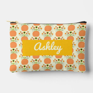 Thanksgiving Flowers in Pumpkin Custom Name Accessory Pouch