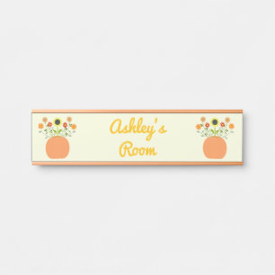 Thanksgiving Flowers in Pumpkin Custom Name Door Sign