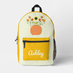 Thanksgiving Flowers in Pumpkin Custom Name Printed Backpack
