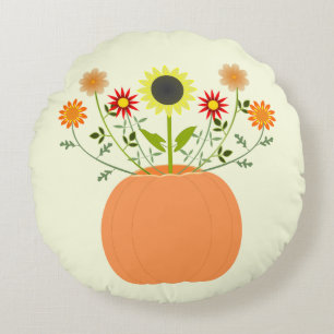 Thanksgiving Flowers in Pumpkin Double Sided Round Cushion