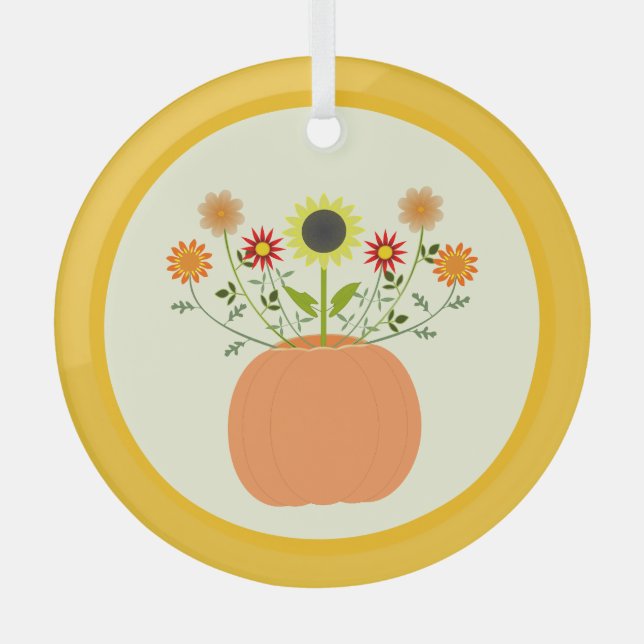 Thanksgiving Flowers in Pumpkin Glass Tree Decoration (Front)