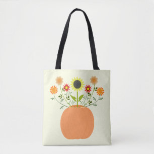 Thanksgiving Flowers in Pumpkin Tote Bag