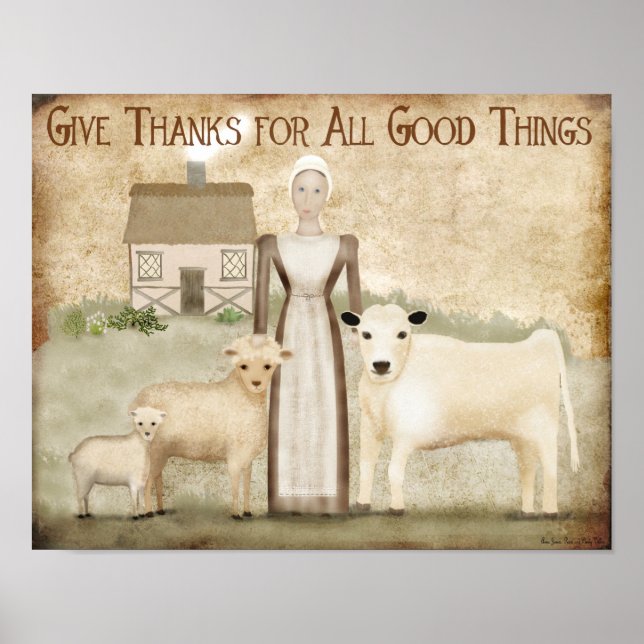 Thanksgiving Folk Art Pilgrim hostess gift favour Poster (Front)