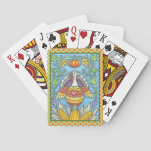 THANKSGIVING FOLK ART TURKEY & CORN PLAYING CARDS