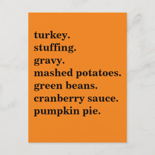 Thanksgiving Food Dinner List Personalised Holiday Postcard