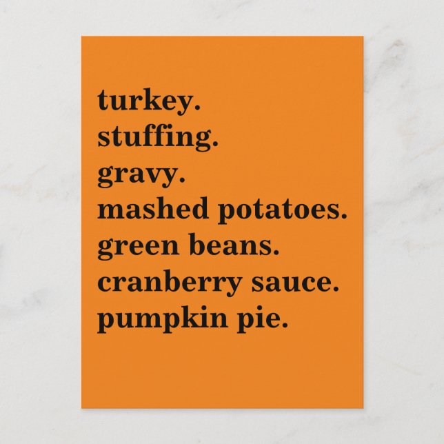 Thanksgiving Food Dinner List Personalised Holiday Postcard (Front)