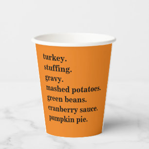 Thanksgiving Food Dinner List Personalised Paper Cups