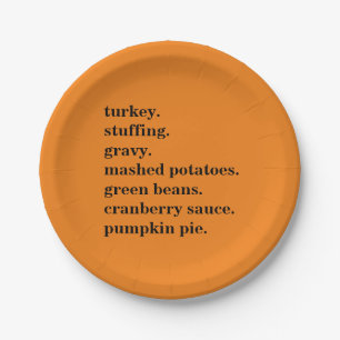 Thanksgiving Food Dinner List Personalised Paper Plate