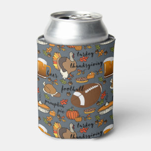 Thanksgiving, Football, Beer, Turkey Design Can Cooler