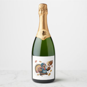 Thanksgiving Football Turkey Fantasy Football Sparkling Wine Label