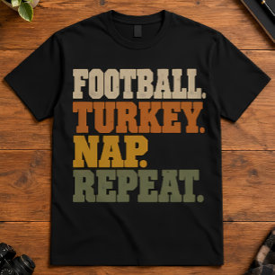 Thanksgiving Football Turkey Nap Repeat Retro T-Shirt