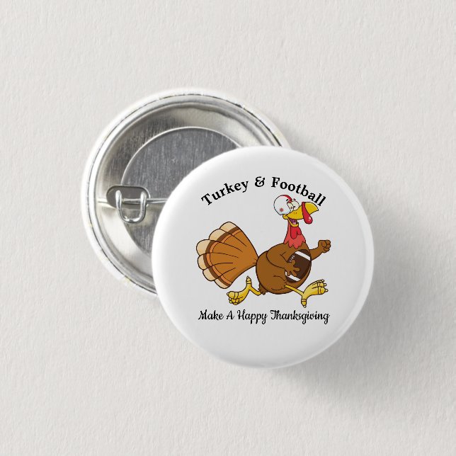 Thanksgiving Football Turkey Running 3 Cm Round Badge (Front & Back)