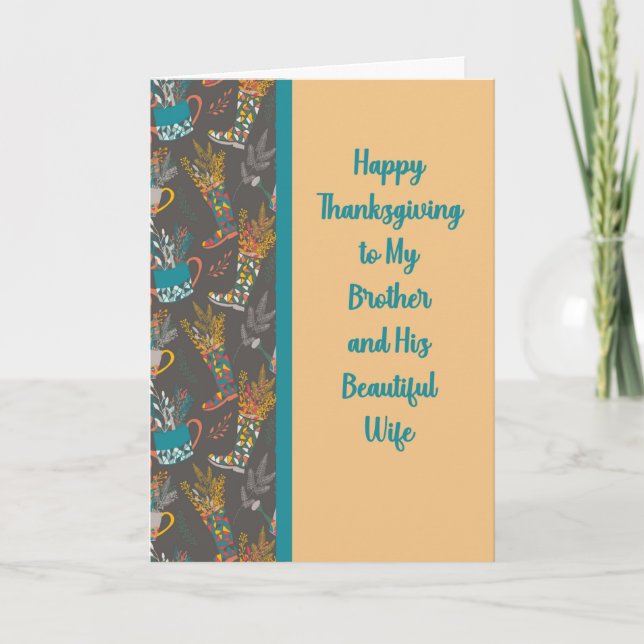 Thanksgiving for Brother & Wife Tan & Brown Card (Front)