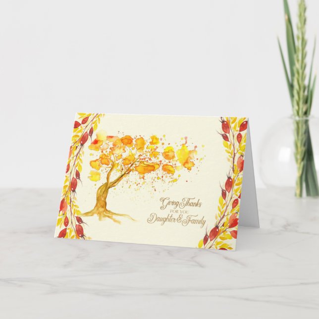 Thanksgiving for Daughter and Family Autumn Tree Holiday Card (Front)
