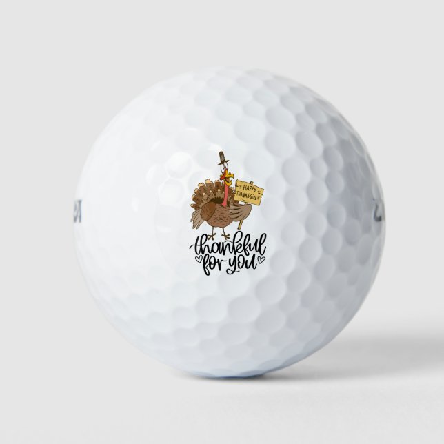 Thanksgiving for golfer with Cute turkey  Golf Balls (Front)