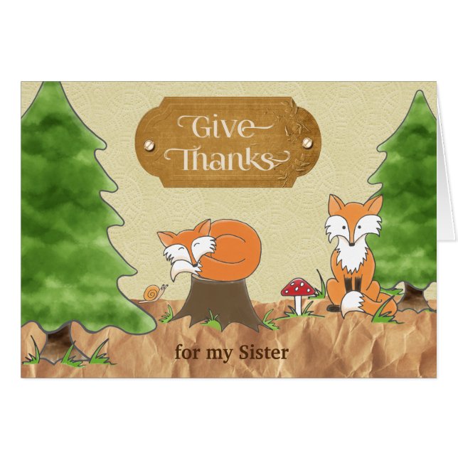 Thanksgiving for Sister Scrapbook-look Woods Foxes (Front Horizontal)