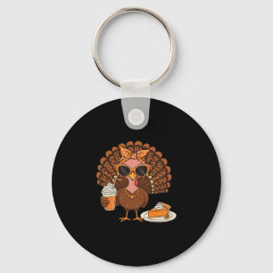 Thanksgiving For Women Turkey Drinking Coffee Leop Key Ring
