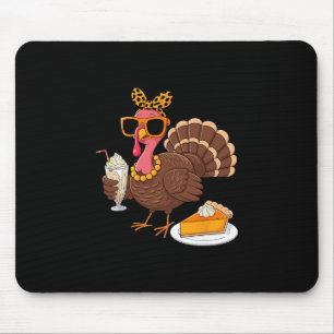 Thanksgiving For Women Turkey Drinking Coffee Leop Mouse Mat