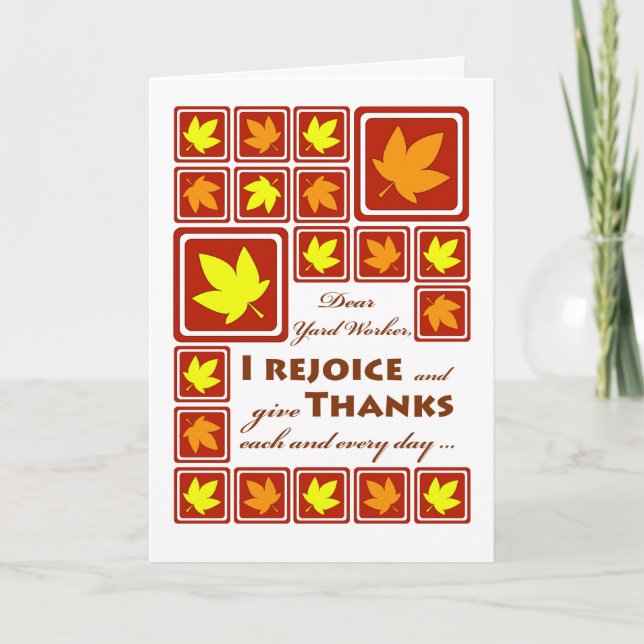 Thanksgiving for Yard Worker, Autumn Leaves Holiday Card (Front)