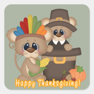 Thanksgiving friends Holiday pilgrim Indian mice Square Sticker