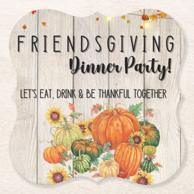 Thanksgiving Friendsgiving Cocktail Napkins Paper Coaster (Front)