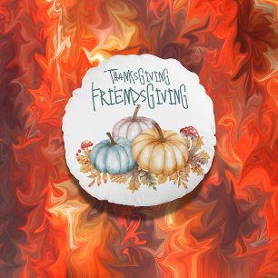 Thanksgiving Friendsgiving Colourful on White   Round Cushion