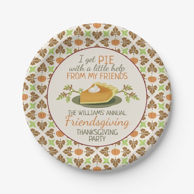 Thanksgiving Friendsgiving Party Pumpkin Pie Funny Paper Plate (Front)