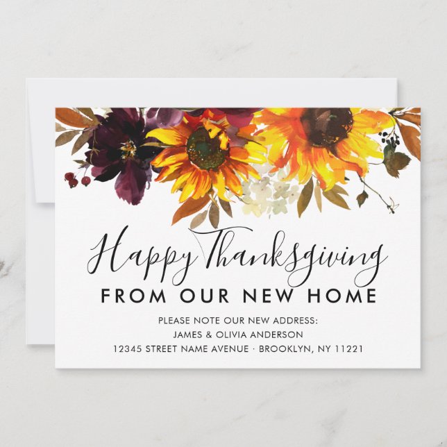 Thanksgiving from New Home Sunflower Fall Moving Announcement (Front)