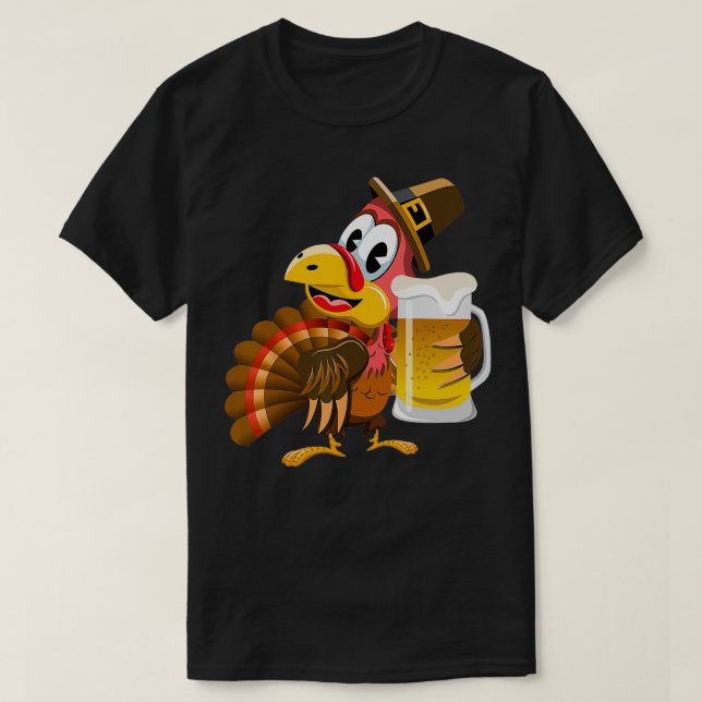 Thanksgiving Funny Beer Turkey  T-Shirt (Design Front)