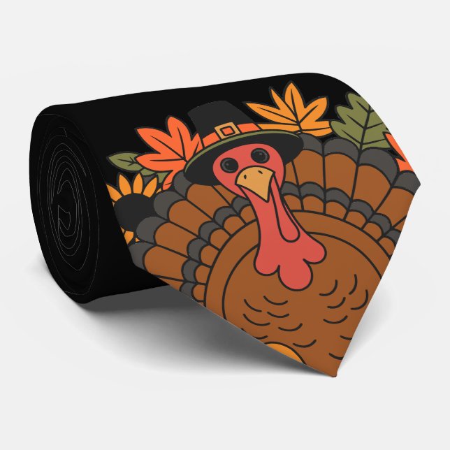 Thanksgiving, Funny Turkey Chef, Gobble, Modern Tie (Rolled)